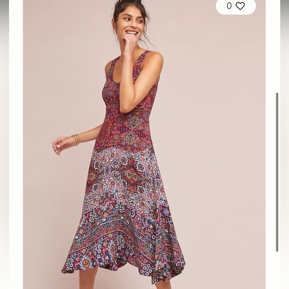 Anthropologie Maeve Violette Boho floral tank flare midi Dress size 16